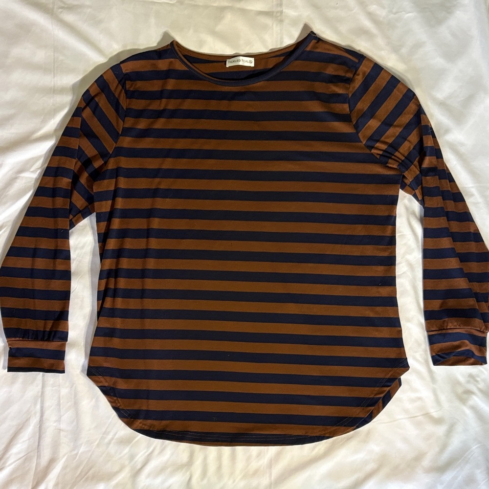 Tickled Teal Navy and Brown Striped Top
